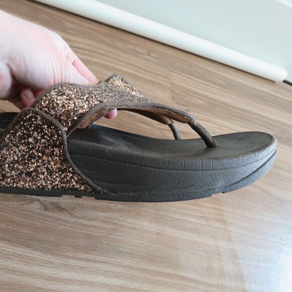FITFLOP Lulu Chocolate Metallic Glitter Flip Flop Thong Sandals - Size US 7 - Picture 13 of 16